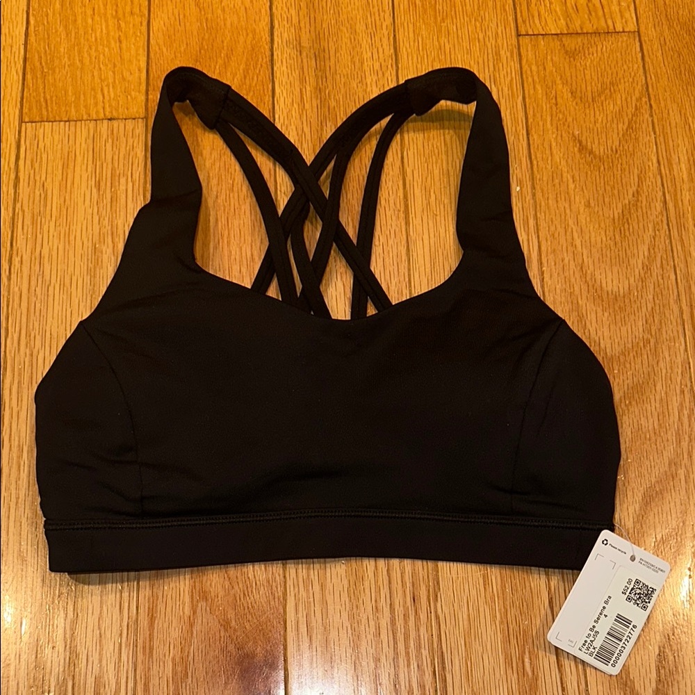 NWT Lululemon Free to be Serene Bra | Black | Strappy Back | Size 4.